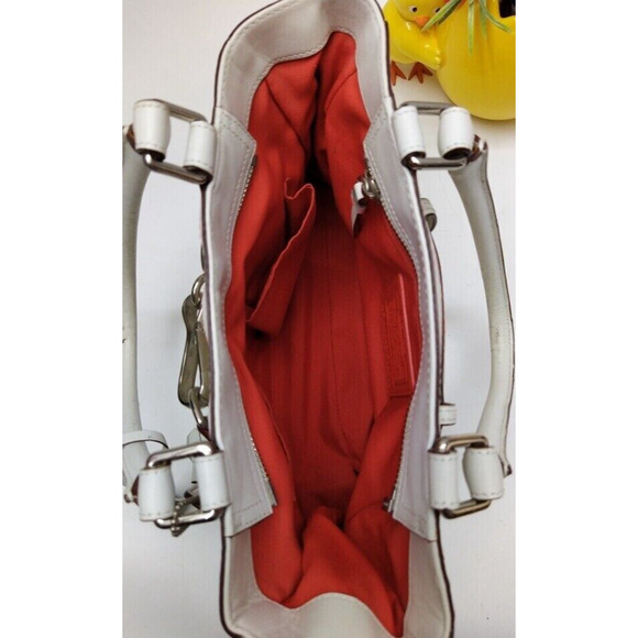 Coach Hampton Beige Canvas White Leather Trim Zipper Closure Tassel Satchel Bag - Picture 11 of 14